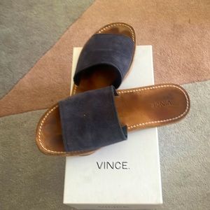 vince suede slides -torrell deep blue good condition